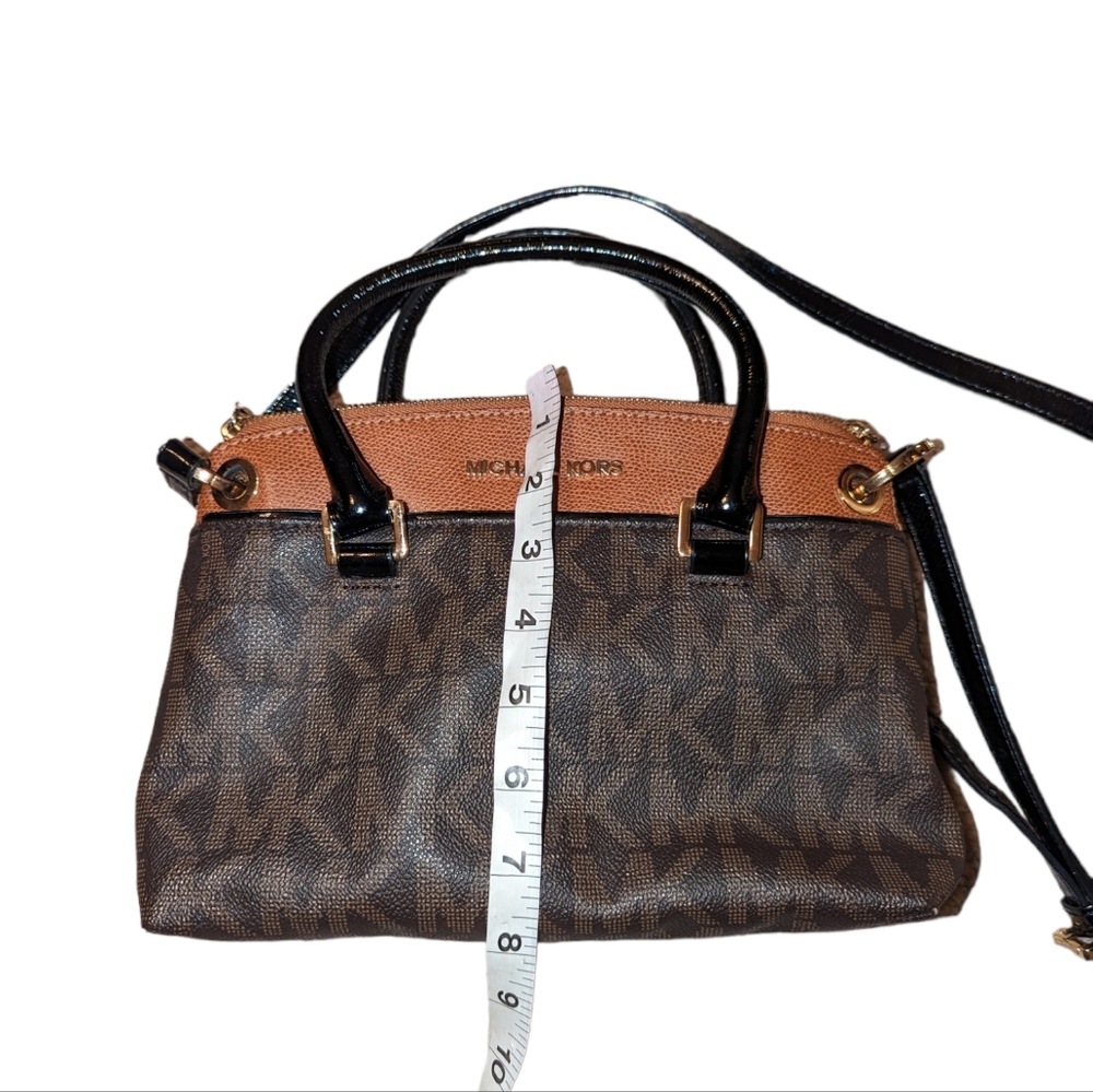 Michael Kors Aubrie Leather Brown MK Small Satchel Crossbody Bag Purse - Picture 12 of 13